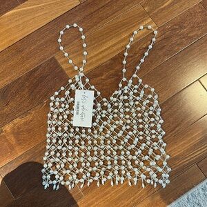 12th Tribe White Pearl Beaded Women's Top